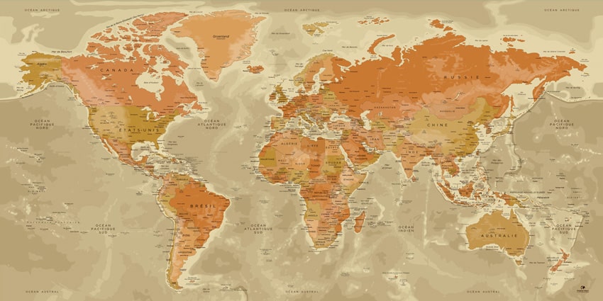 Carte du monde avec destinations